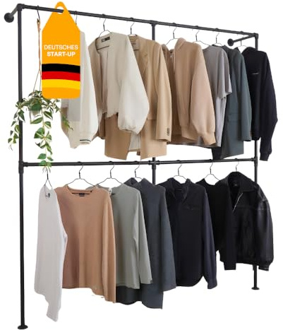 Kleidereisen Kleiderstange wandmontage - Geeignet als Garderobe im Flur und Eingangsbereich, im Ankleidezimmer oder als begehbarer Kleiderschrank - industrial Garderobenstange schwarz