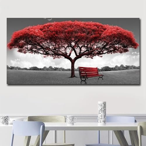 AWKFHF Abstrakte Rotem Geldbaum Bilder,Leinwandbild Poster Kunstdruck Wohnzimmer Deko Schlafzimmer Bilder Wanddekoratio (57X100CM,ohne Rahmen)
