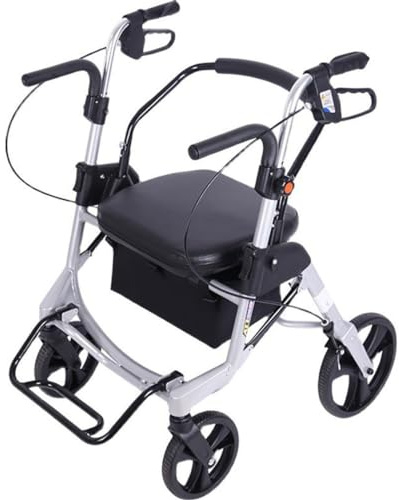 Déambulateur Pliable avec 4 Roues,Déambulateur d'extérieur,Déambulateur réglable en hauteur,Déambulateur Fauteuil Roulant,Pour tous les terrains black