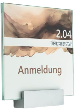Logistic Sign System I Türschild Glas Vitrum A mit Blockhalter (140/140 mm)