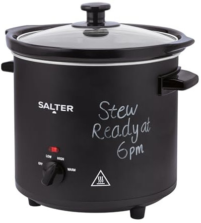 Salter 3.5L Chalkboard Slow Cooker – 3 Heat Settings, Dishwasher Safe Ceramic Pot, Keep Warm Function, Tempered Glass Lid, Cool Touch Handles, Family Sized Electric Cooker, Batch Cooking, EK6262