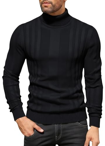 Rayson Jersey para Hombre Invierno Suéter de Cuello Alto Ocio Cálido Manga Larga Pullover de Punto(Negro,L)