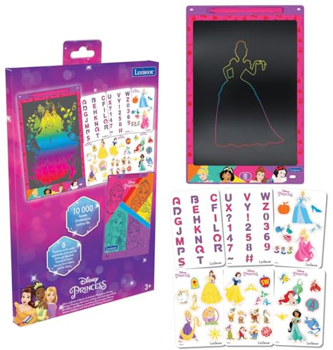 Lexibook, Disney Prinzessinnen, Zaubertafel, Künstlerisches und Kreatives Spielzeug für Jungen und Mädchen, Mehrfarbige Zeichnungen, 28 cm Bildschirm, Inklusive 1 Stift und 6 Schablonen, Rosa, CRT10DP | A4-Format, 28 cm Bildschirm, 1 Stift & 6 Schablonen, mehrfarbige Zeichnungen