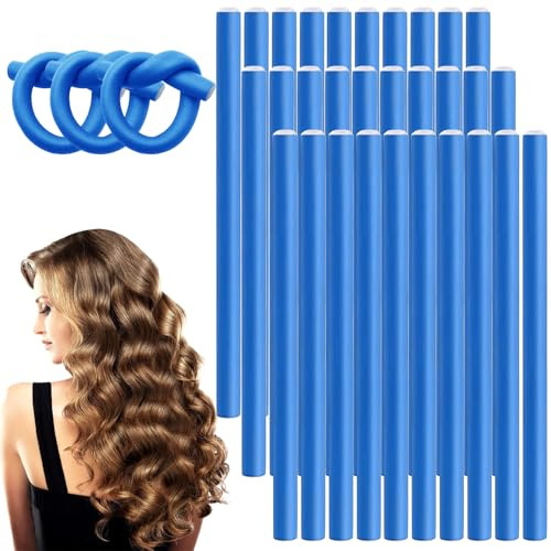 Flexible Hair Curler, 30PCS Bendy Foam Curler Rollers, 8mm Rollers, Heatless Curlers for DIY Styling (Blue)