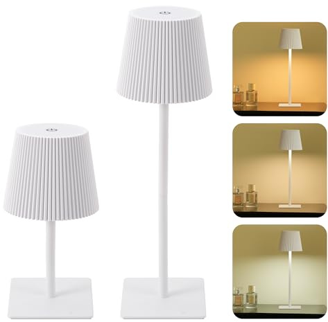 LUTEC 2 Pack Cordless Table Lamp,6000mAh Rechargeable Battery Operated Desk Lamp,Two Adjustable Heights,Waterproof, Touch Control & 3 Color Stepless Dimming for Restaurant/Bedroom/Bars/Outdoor (White)