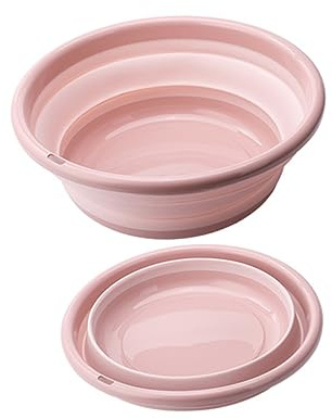 Vaguelly Portable Folding Washbasin Silicone Bucket for Camping and Hiking, Practical Environmental Protection Foldable Wash Basin in Pink, Compact and Lightweight for Outdoor Use