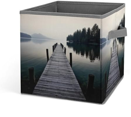 QMNVBDS Aufbewahrungskörbe aus Holz, Jetty And Calm Lake, zusammenklappbar, Aufbewahrungswürfel, stapelbar, 1 Stück