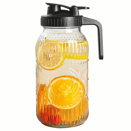 Jarra Vintage ZBDZSW de Medio galón, Jarra Grande de Boca Ancha con Tapa, Jarra de Vidrio hermética de 2 Cuartos para Agua, Jugo, Leche, té, café Helado