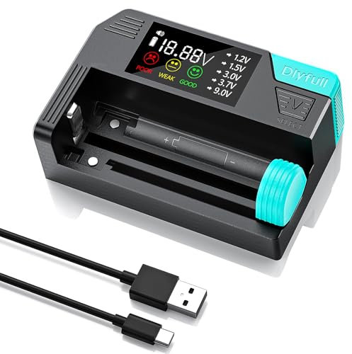 Dlyfull Batterietester für alle Batterien,Magnetischer Universal LCD BatteryCheck für AAA AA C D 9V&Knopfzellen,Einfacher Wiederaufladbarer Battery Tester für 1,2V 1,5V 3V und 3,7V,Mit USB-C Kabel