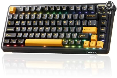 OIXOC AU75 Wireless Mechanical Keyboard, x Aula 75% Hot-Swappable RGB Gaming Keyboard with Multi-Device Connectivity, Customizable LED Backlit, Knob Control, PBT Keycaps for Windows, Mac, PC, Tablet