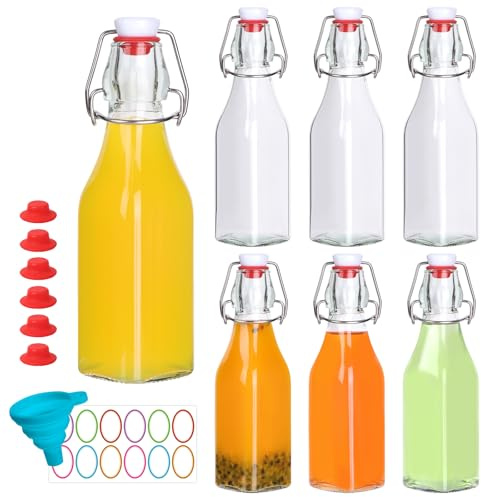 EkkoVla 6 Pack 250ml Swing Top Glass Bottles- 8 oz Flip Top Brewing Bottles with Airtight Rubber Seal Flip Caps for Kombucha, Beverages, Oil, Beer, Kefir, Vinegar, Wine