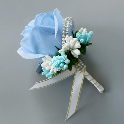AQCQDQ Ansteckblume, Boutonniere Anstecknadel, Hochzeit Braut Blumen Anstecker, Künstliche Rose Blume Hochzeitsbrosche,Hochzeit Zubehör Brautaccessoires Für Hochzeiten (blau,4 Stück)