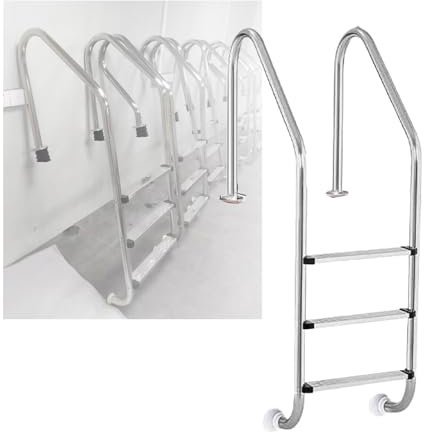 Swimming Pool Ladder, Pool Step with Curved Armrest Easy Climbing, Swimming Pool Step 3 Steps, for Water Park Outdoor Pool(Drilling,3-Steps1.5mm)