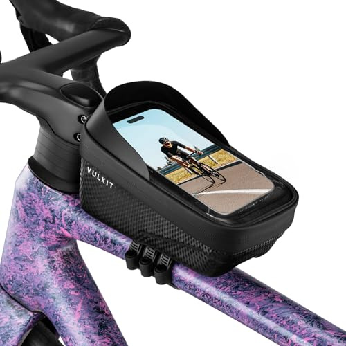 VULKIT Sacoche de Cadre de Vélo à Démontage Rapide, Sacoche de Tube Supérieur de Vélo Ultra Légère et Imperméable avec Écran Tactile, Support Téléphone pour Vélo, Accessoires de Cyclisme pour Vélos de