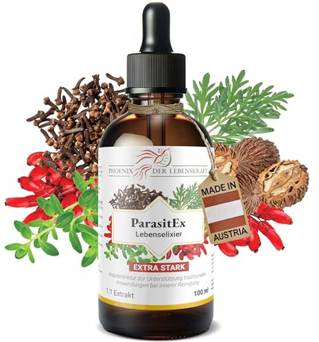 ParasitEx Kräutertinktur 100 ml – bei bestehender Parasitenkur – 1:1 Extrakt mit Wermut, Berberitze, Schwarznuss, Thymian, Nelken – Darmreinigung & Detox – vegan, hochdosiert, pflanzlich