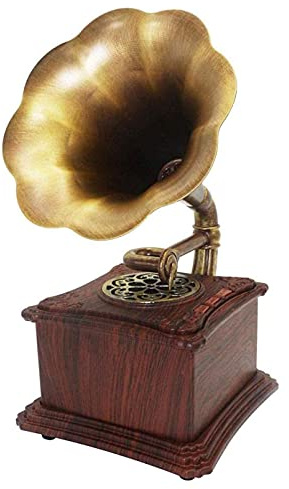 Hi-Fi&Home Solid Wood Mini Vintage Retro Classic Style Phonograph Gramophone Shape Stereo Speaker Sound System Music Box 3.5mm Blue Tooth 4.2 Aux-in Vinyl Recording kxtmm