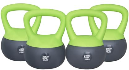 ENERGI CORE Kettlebell Set - 10lb 15lb 20lb 25lb Sand Filled Weights - Home Gym Workout Equipment for Strength Training - Kettlebells Set for Men & Women