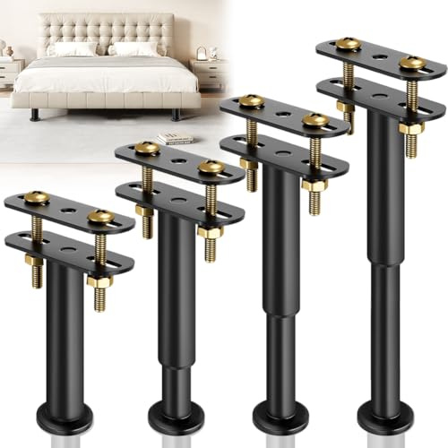 4 Stück Höhenverstellbare Bettfüße 25-42cm, Stützfuß für Bettrahmen & Lattenrost – Metall Einziehbar Möbelfüße Bettrahmen Mittelstützbeine, bis 450kg, Metall-Stützbeine für Bettstütze, Sofa, Schrank