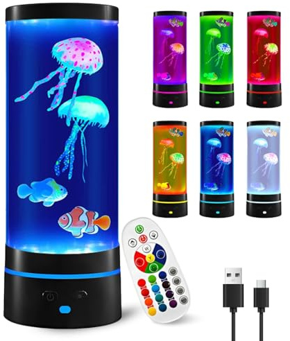 XPJBKC Quallen lampe, Fantasy Jellyfish Lamp mit 16 Farben 4 Lichtmodi und Fernbedienung, Lavalampe, LED Quallen Aquarium Lampe für Home Decor Weihnachten Geburtstag Geschenkee, Schwarz