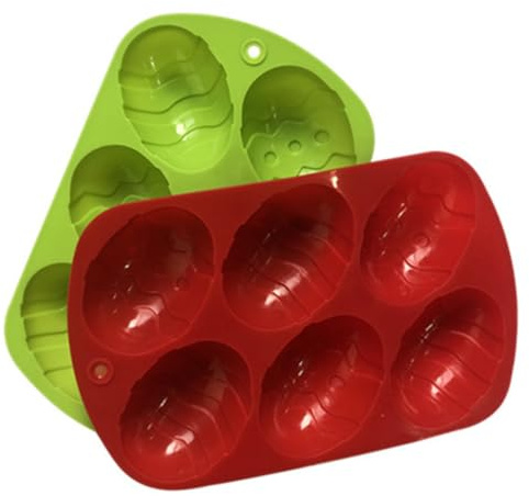 Gatuida 2pcs Silicone Easter Egg Molds for Baking and Making Non Stick Kitchen Gadget Portable Food Grade Silicone Cake and Candy Moulds Red and Green