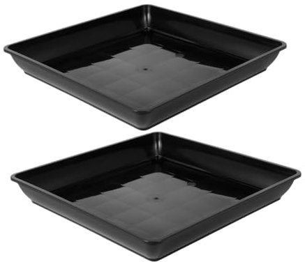 Lot de 2 soucoupes carrées pour plantes et fleurs en plastique épais pour intérieur/extérieur (25 x 25 cm)