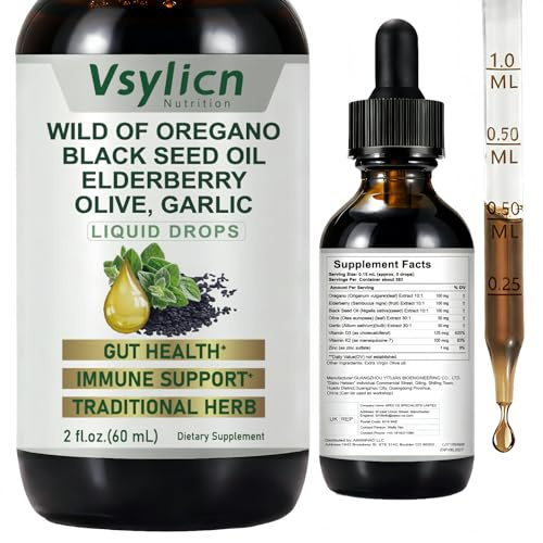 60ml Oregano Oil Drops 100% Pure & Undiluted Potent Min 92% Carvacrol - Highly Potent for Cold, Sore Throat, Cough, Immunity Booster and Gut Health - Vegan Herbal Supplement for Digestive Support