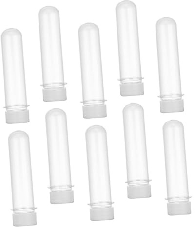 FIXOSHEE Reusable Plastic Test Tubes with Lids for Candy Storage, 45ml Portable Storage Tubes with White Universal Caps, 10pcs Set for Travel and Kitchen Organization