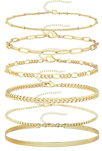 Suupii 6 PCS Gold Bracelets for Womens Set, Stackable Gold Bangles Dainty Ladies Bracelets Golden Bangles, Womens Bracelet Suitable for Daily Life Parties Birthday Gift Giving