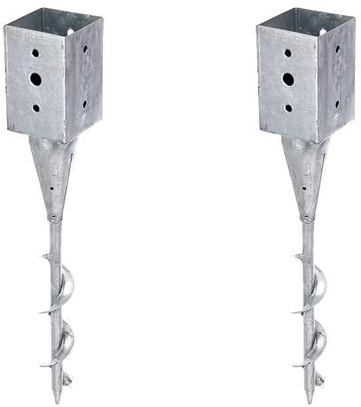 Alberts Lot de 2 douilles de sol à visser - Pour poteaux en bois carré - Galvanisé à chaud - 91 x 91 mm - Longueur totale : 595 mm