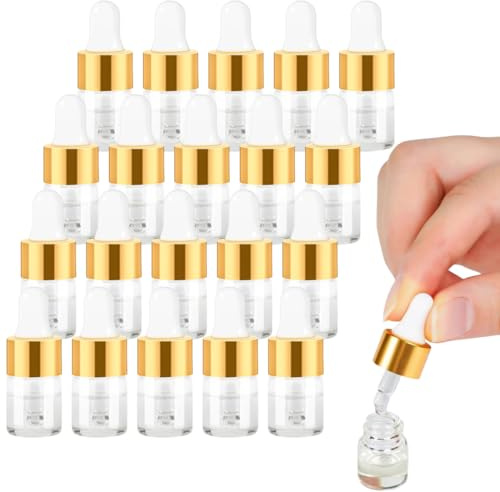 YUVKIN Lot de 20 Mini Flacons Pipettes, Bouteilles en Verre Transparent avec Compte-gouttes, Flacons pour Huiles Essentielles, Aromathérapie, Massage, Soins des Ongles (2 ml)