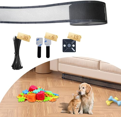 Podomio Under Couch Blocker, Under Sofa Blocker for Pets, Toy Blocker for Couch, Under Furniture Blocker with 6 Hook and Loops, Couch Accessories, 4“ X 32.8FT(Black)