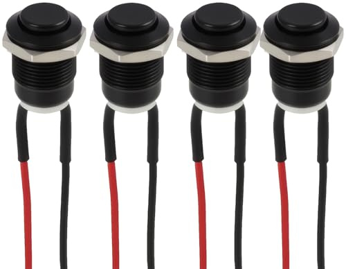 4 PCS Précâblé IP65 Etanche Bouton Poussoir Verrouillage Autobloquant, 12 mm, Bouton Poussoir 12V Verrouillage, Mini Bouton Poussoir, Interrupteur Rond 12V/24V/125V/250VAC, Tête Haute