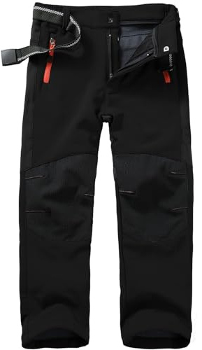 Pantalones de esquí para niños Softshell con forro, pantalones térmicos para niños y niñas, pantalones de nieve, pantalones de invierno para exteriores, pantalones de senderismo, Negro , 9-11 años