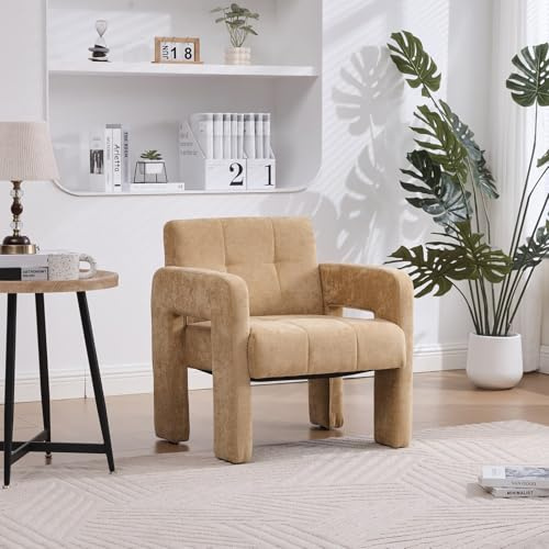HUIVEYA Fauteuil Individuel rembourré 67,5x69x74,5 cm, avec accoudoirs, Revêtement en Tissu Chenille, pour Salon, Chambre ou Bureau (Mustard Yellow)