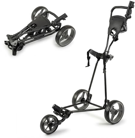 COSTWAY Folding Golf Push Pull Cart, Lightweight 3 Wheels Golfs Trolley with Foot Brake, Umbrella & Cup Holder, Adjustable Handle and Storage Bag