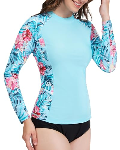 MEETWEE kurz & Langarm Damen Surf Rash Guard Sonnenschutz Badeanzug UV-Schutz Shirt UPF 50+ Kurzarm Badeoberteil Schnell trocknendes Schwimm-Sonnenschutzshirt für Wassersport
