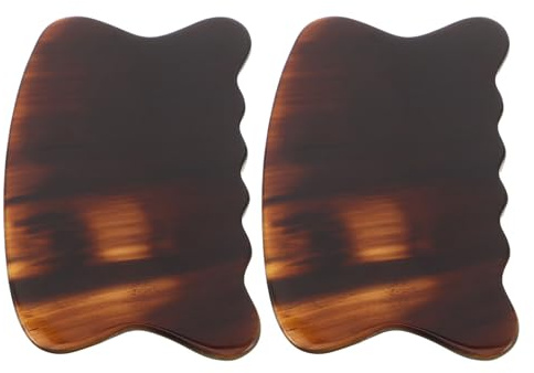 Gogogmee 2 St Gua Sha Massageverktyg i Oxhorn Kurvad Ansikts Kroppsskrapa för Muskelavslappning Hudföryngring och Spabruk Handhållen Gua Sha Platta för Hem och Professionell Användning