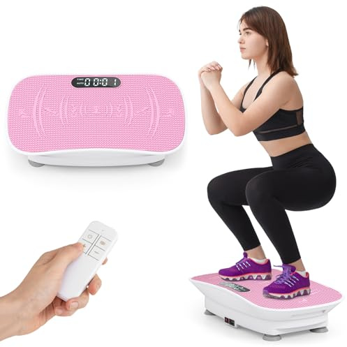 COSTWAY Plateforme Vibrante Perte de Poids, Plaque Vibrante Fitness avec 10 Intensités de Vitesse Télécommande Écran LED, Appareil d'Entraînement Connexion sans Fil (Rose+Blanc)