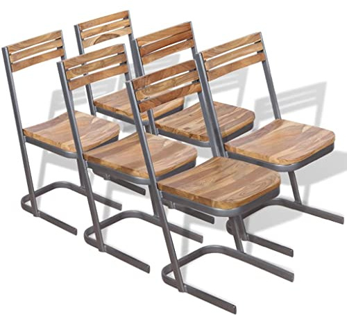 Augerqir Matrumsstolar 6 st. massivt trä teak med järnben 33 x 39 x 75 cm ergonomiskt vadderad bekväm trästol för kök vardagsrum matsal kontor