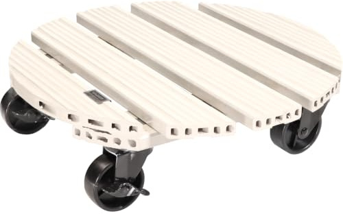 WAGNER Pflanzenroller WPC FSC® Ø 38,5 x 11 cm I Blumenroller für Außenbereich + Innenbereich I Kübelroller FSC® Wood Plastic Composite, hellgrau I 2 Feststeller I Tragkraft 100 kg - 20055701
