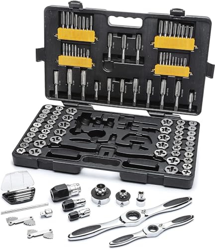 GearWrench 82812 Juego de Llaves de Machos y Terrajas de Trinquete SAE y Métrico, 114 Piezas