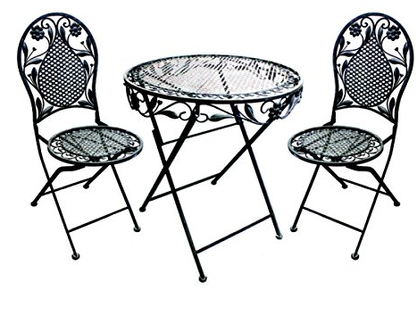 Terrassen Set aus Eisen Antik Design besteht aus 1 Tisch und 2 Stühlen Antik Grau