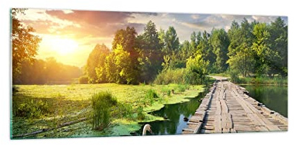 ARTTOR Glasbild 100x40cm Wandbild Glasdruck Landschaften Brücken - 3179 | Architektur Promenade Schwan Panorama Groß Modern Dekoration Wohnzimmer Schlafzimmer Küche Wanddeko Kunstdruck Art ARTTOR