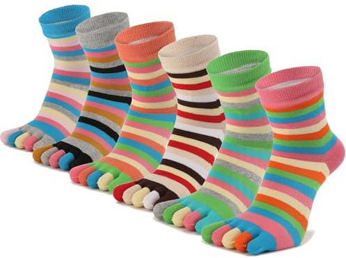 Dam tåstrumpor 5 fingrar bomull absorberande atletisk 6-pack 3-pack, Färg 7, one size