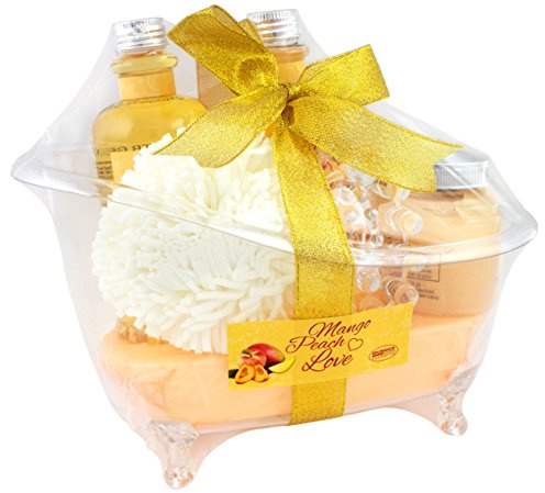 BRUBAKER Cosmetics Mango Peach Love Badeset mit Wanne aus Acryl 6-teilig