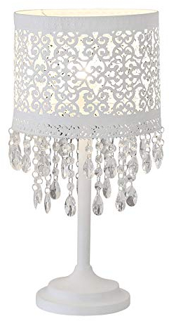 Lampada da tavolo Marrakech, in metallo bianco con motivi orientali e cristalli