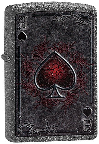 Zippo Sturmfeuerzeug - Modell ACE of Spades - Iron Stone Finish mit Color Image - Nachfüllbar - Wiederverwendbar - Windfestes Design - Geschenkbox - Made in USA
