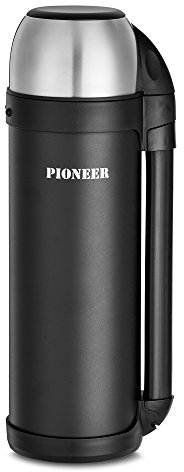 Pioneer Insulated Vacuum Flask For Hot Drinks 1800ml/ 1.8 Litre Travel Flask, 18/10 Stainless Steel – Keeps Drinks Hot For 8 Hours - Black