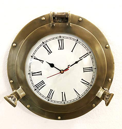 Reloj de pared náutico de latón marino antiguo de 29,2 cm, decoración del hogar