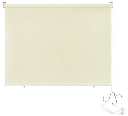 AUFUN Außenrollo Balkon Outdoor Rollo Wetterfest 180 x 140 cm Beige | Outdoorrollo Sonnenschutz Balkonrollo UV Schutz, Reflektierende Thermofunktion für Fenster & Türen
